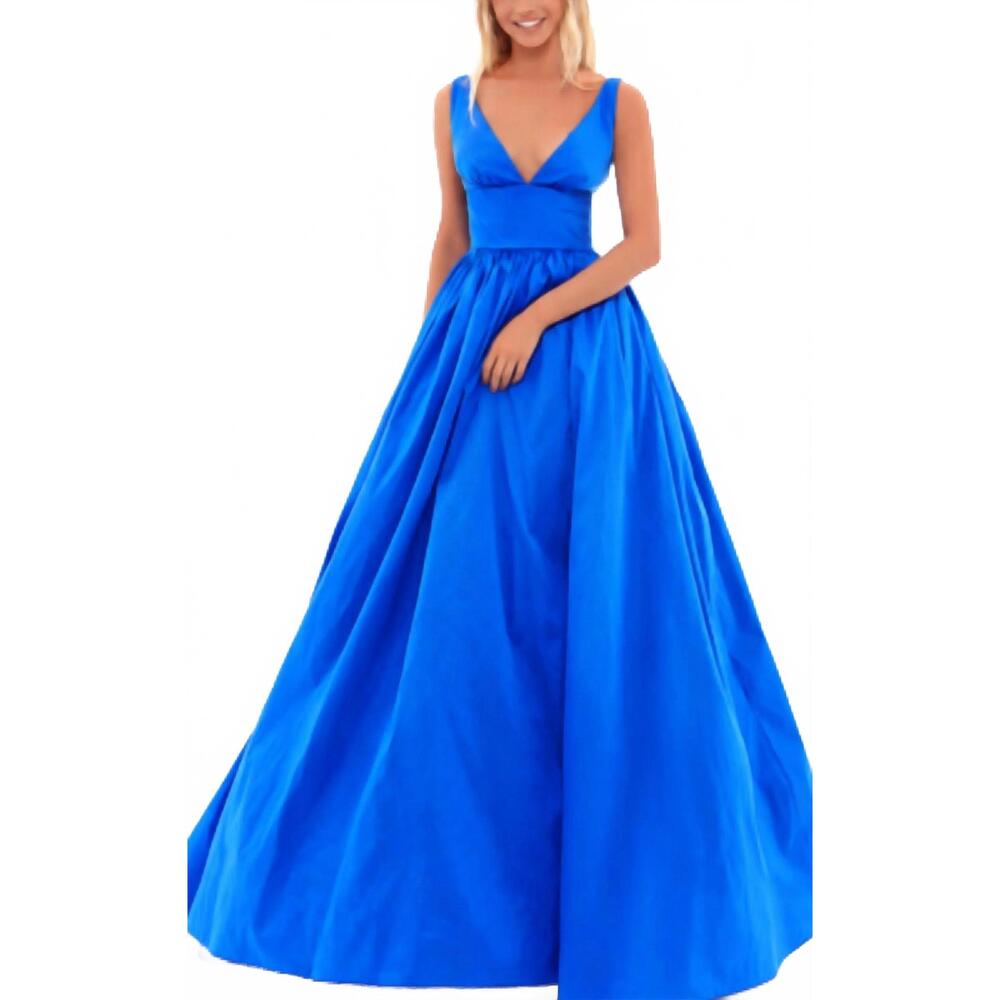 NEW TARIK EDIZ plunging-neck taffeta ballgown in turquoise